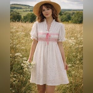 Elegant White and Pink Summer Dress